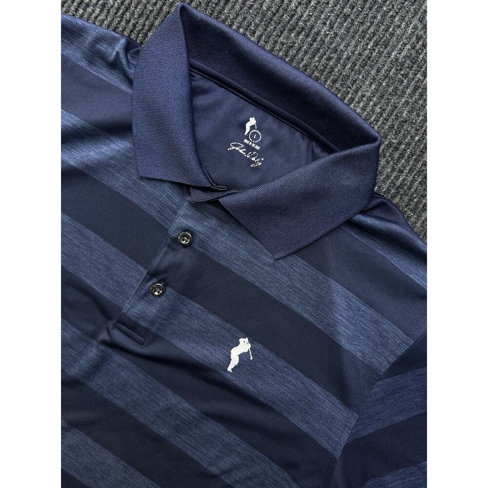 John Daly men's blue striped golf polo size Large (2017 Rugby Striped)